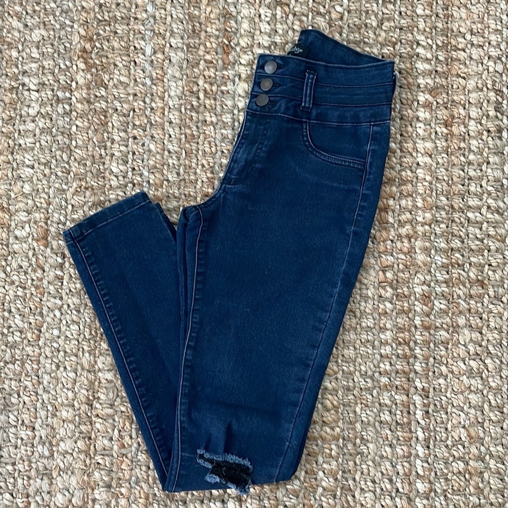 Distressed Dark Wash Denim Jeans